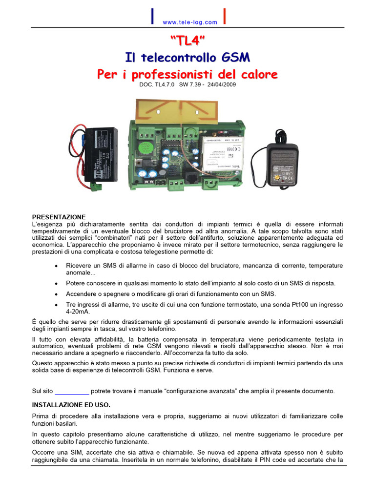TelecontrolloGSM TL4 Tele-Log - Com Mantl473 | PDF
