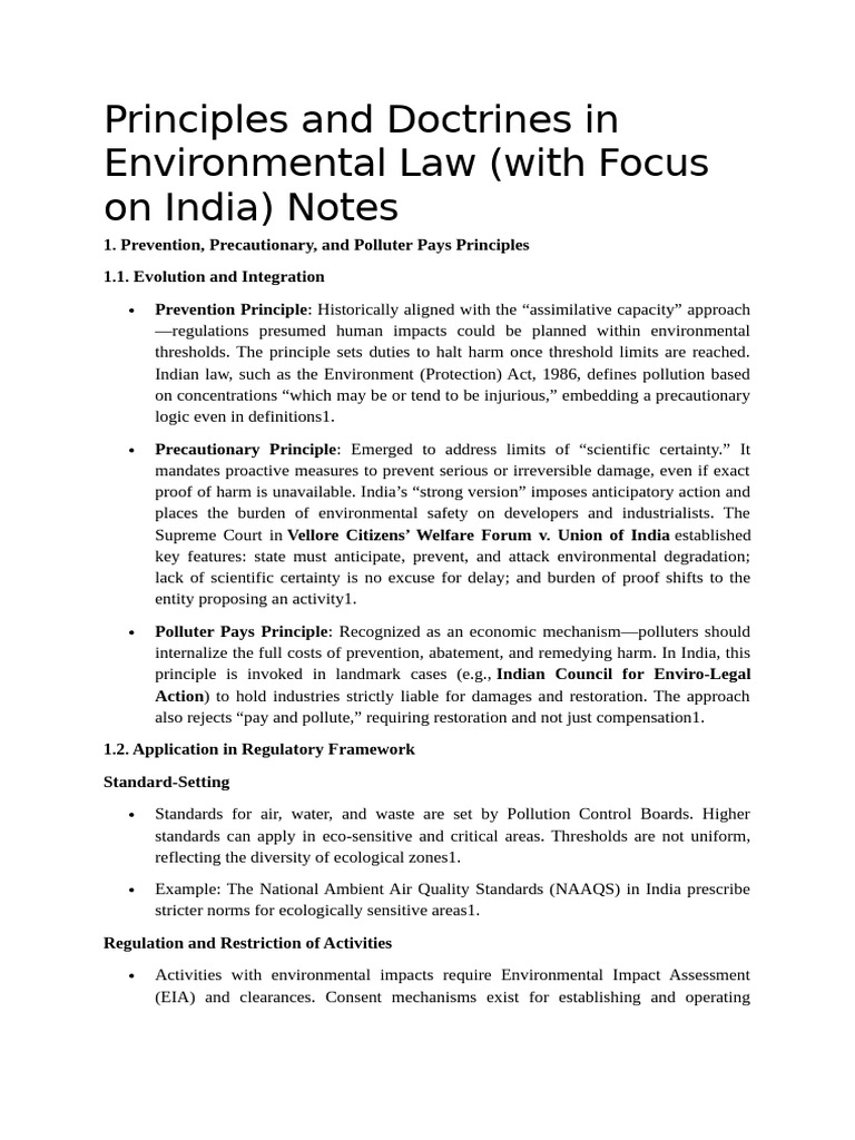 Principles and Doctrines in Environmental Law (With Focus On India ...