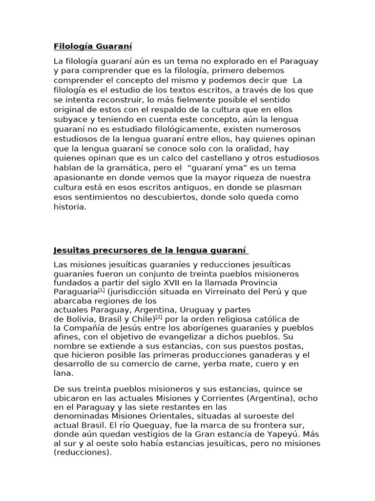 Filología Guaraní y su Historia Escrita | PDF