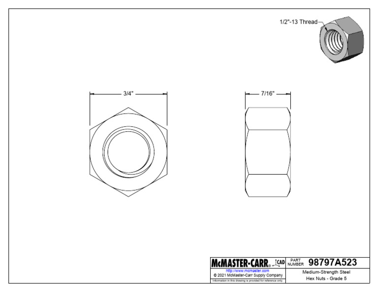 98797A523_Medium-Strength Steel Hex Nuts - Grade 5 | PDF
