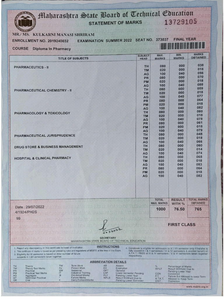 Final Year Result D Pharm | PDF