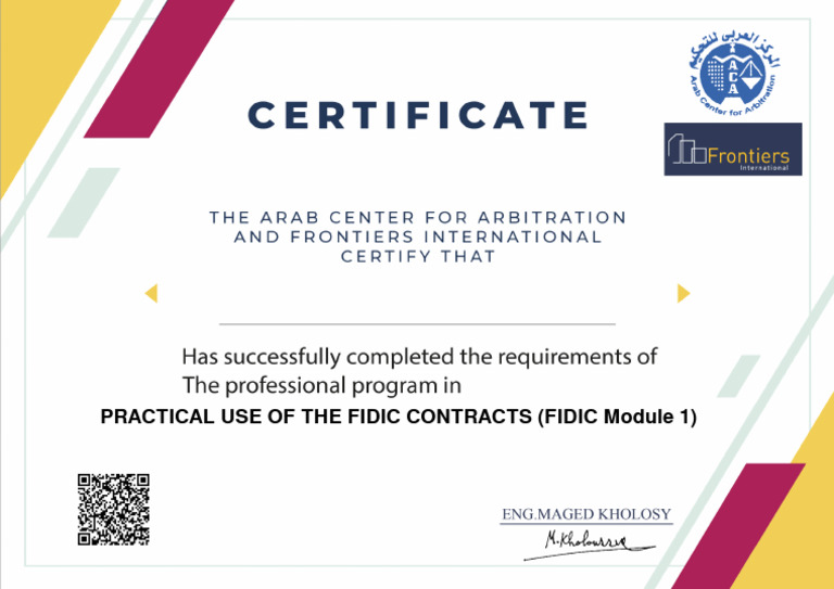 FIDIC Module 1 Certificate | PDF