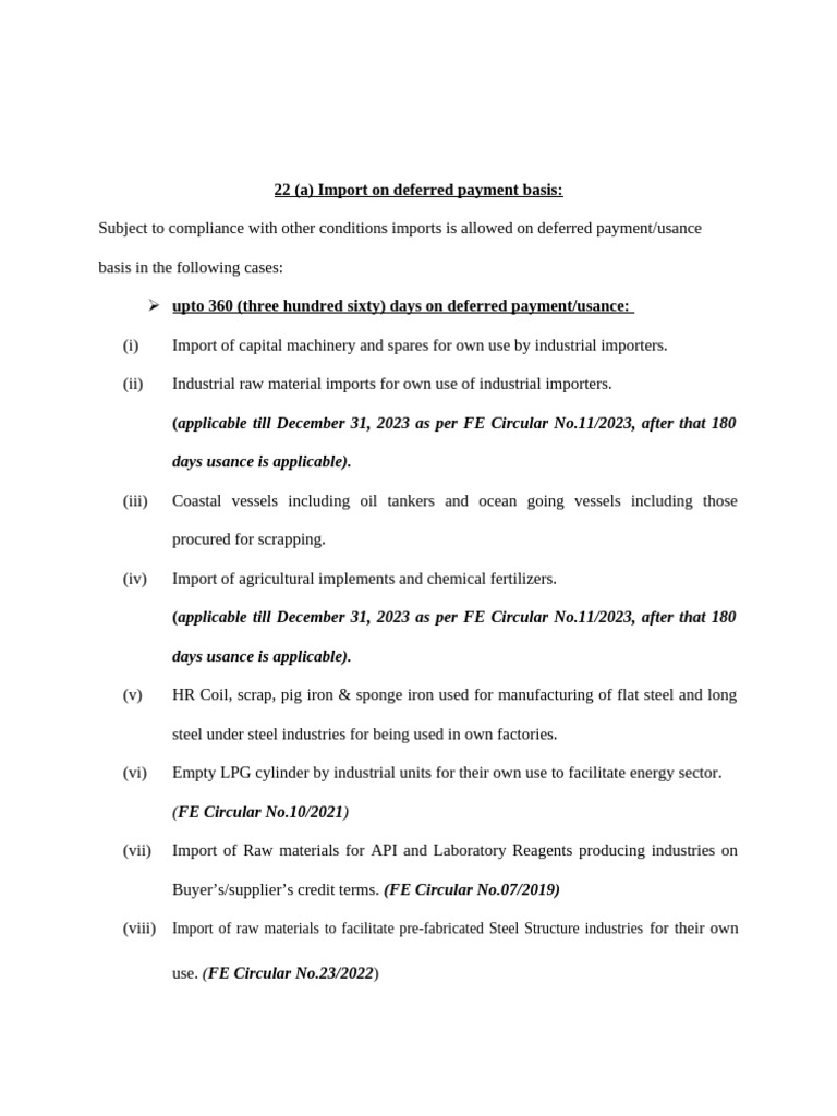 Deferred Payment Import Guidelines | PDF