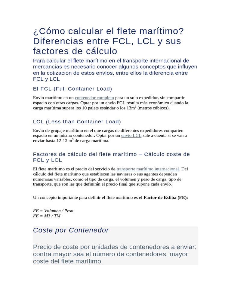 Calculadora de Flete Marítimo LCL y FCL | PDF | Envío | Transporte de ...