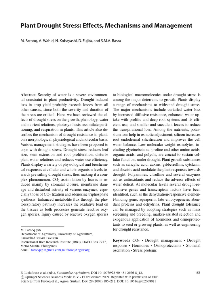 Plant Drought Stress - Effects, Mechanisms and Management | PDF ...
