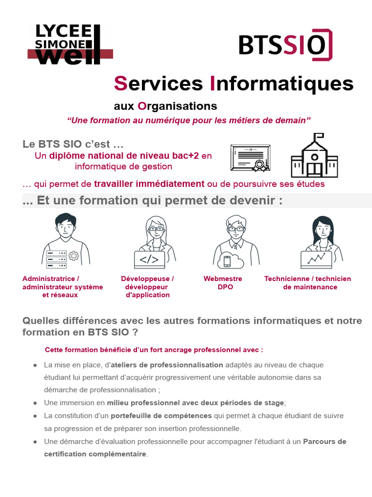 Formation BTS SIO : Informatique et Métiers | PDF | Informatique ...
