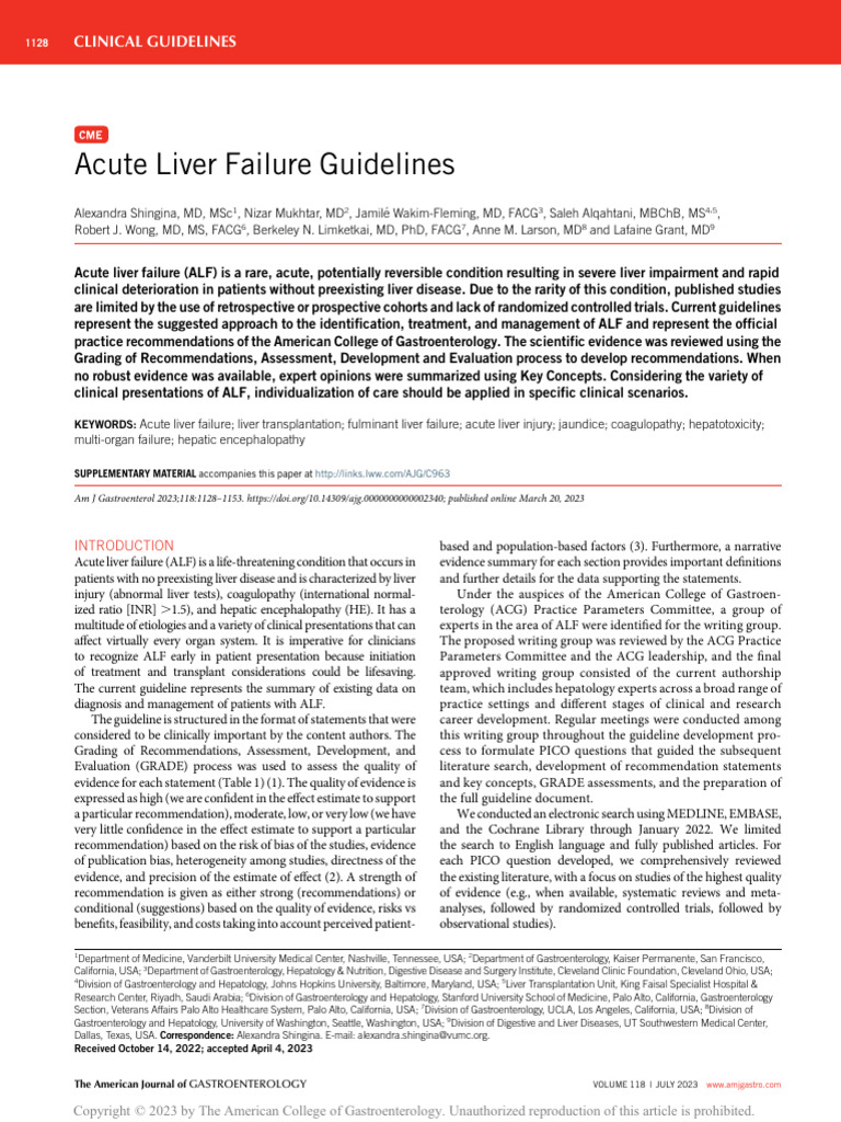 Acute Liver Failure Management Guidelines | PDF | Hepatitis | Evidence ...