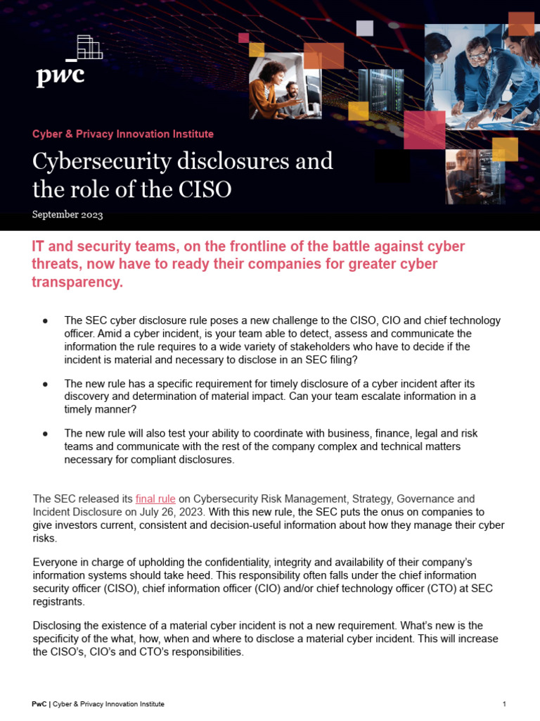 CISO Role in Disclosures 2023 | PDF | Computer Security | Security