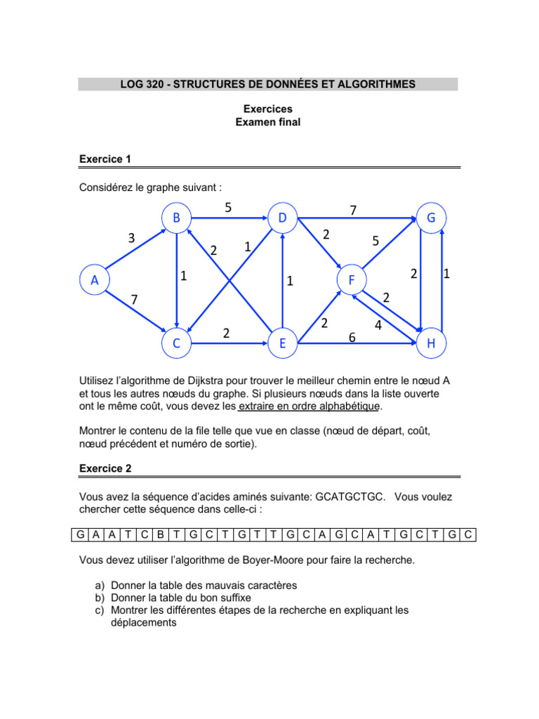 Exercices sur Algorithmes et Structures de Données | PDF ...