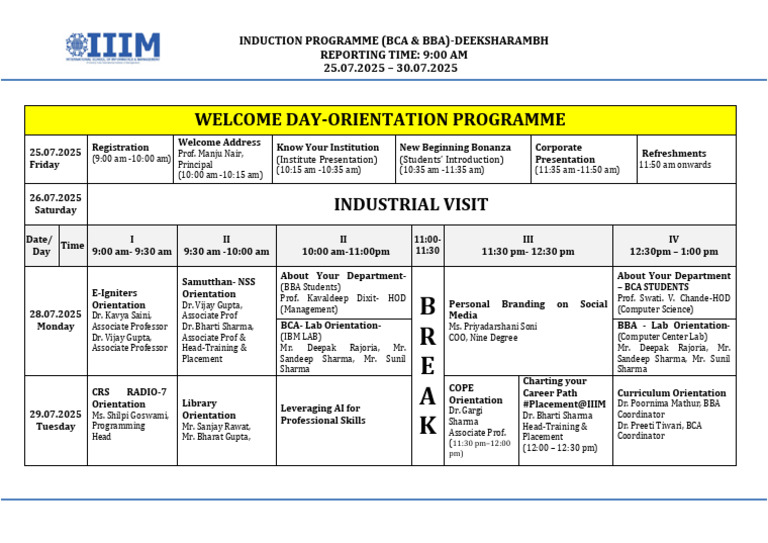 Induction Programme for BCA & BBA 2025 | PDF