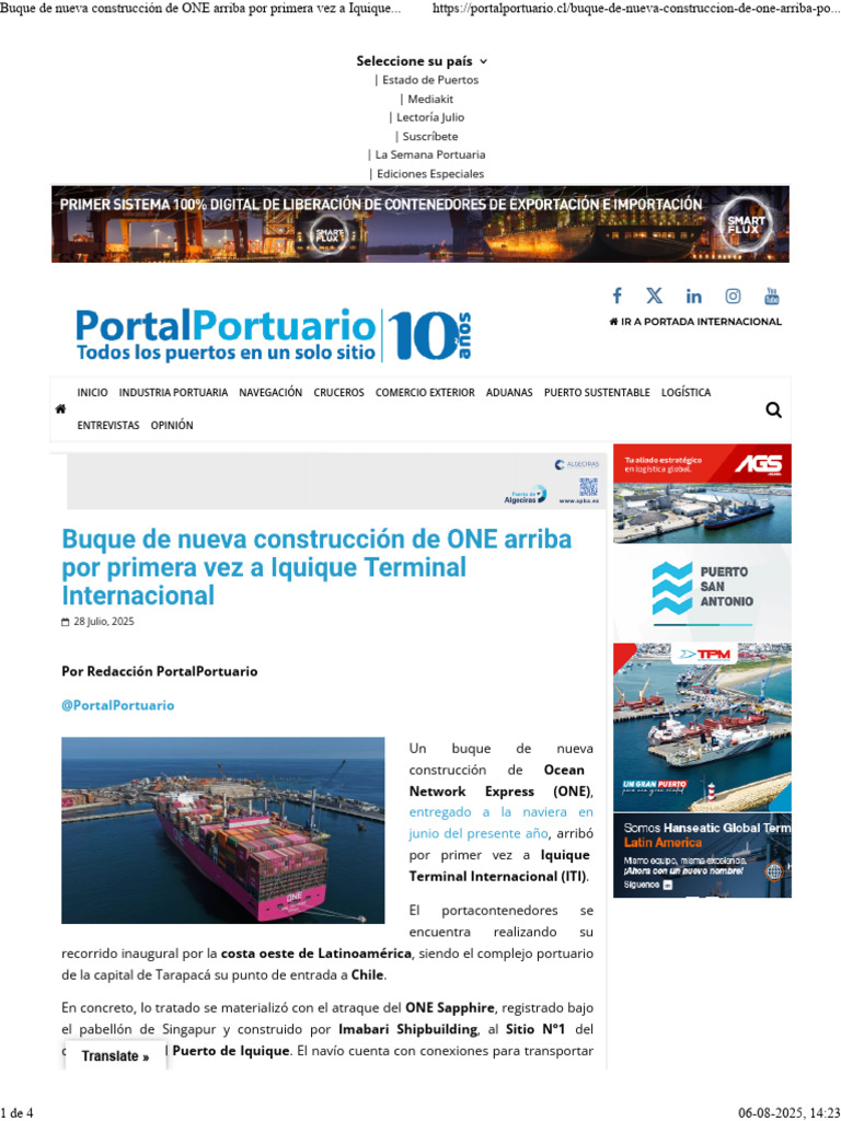Buque ONE llega a Iquique por primera vez | PDF | Puerto | Transporte ...