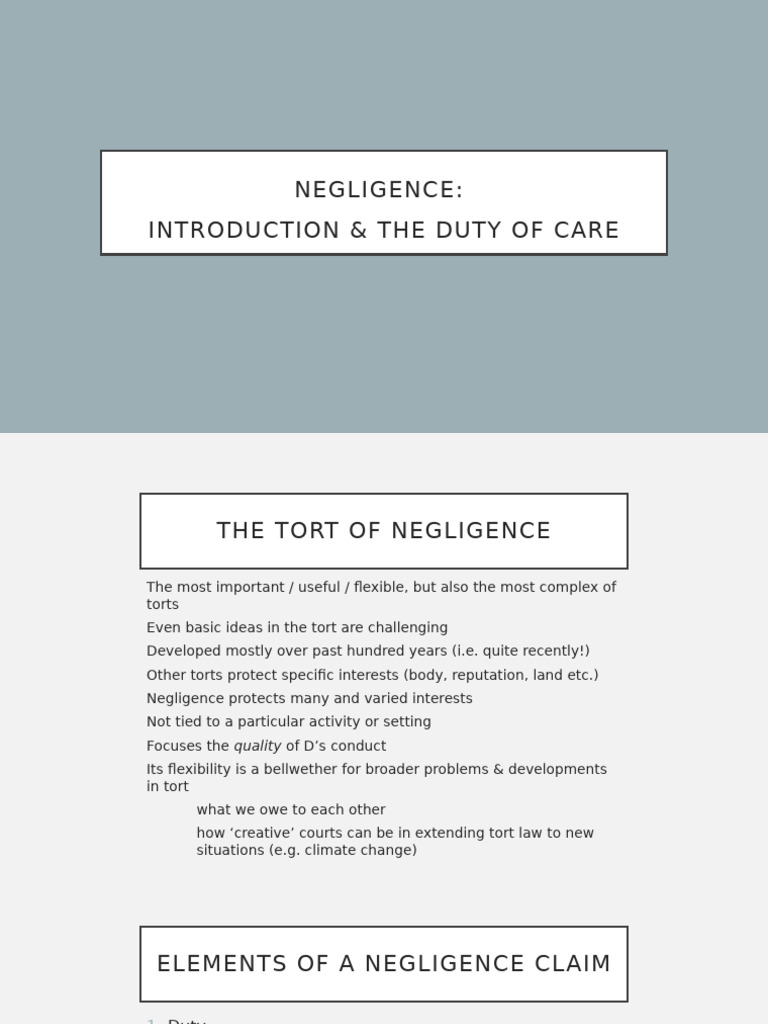 Elements of Negligence in Tort Law | PDF | Negligence | Duty Of Care