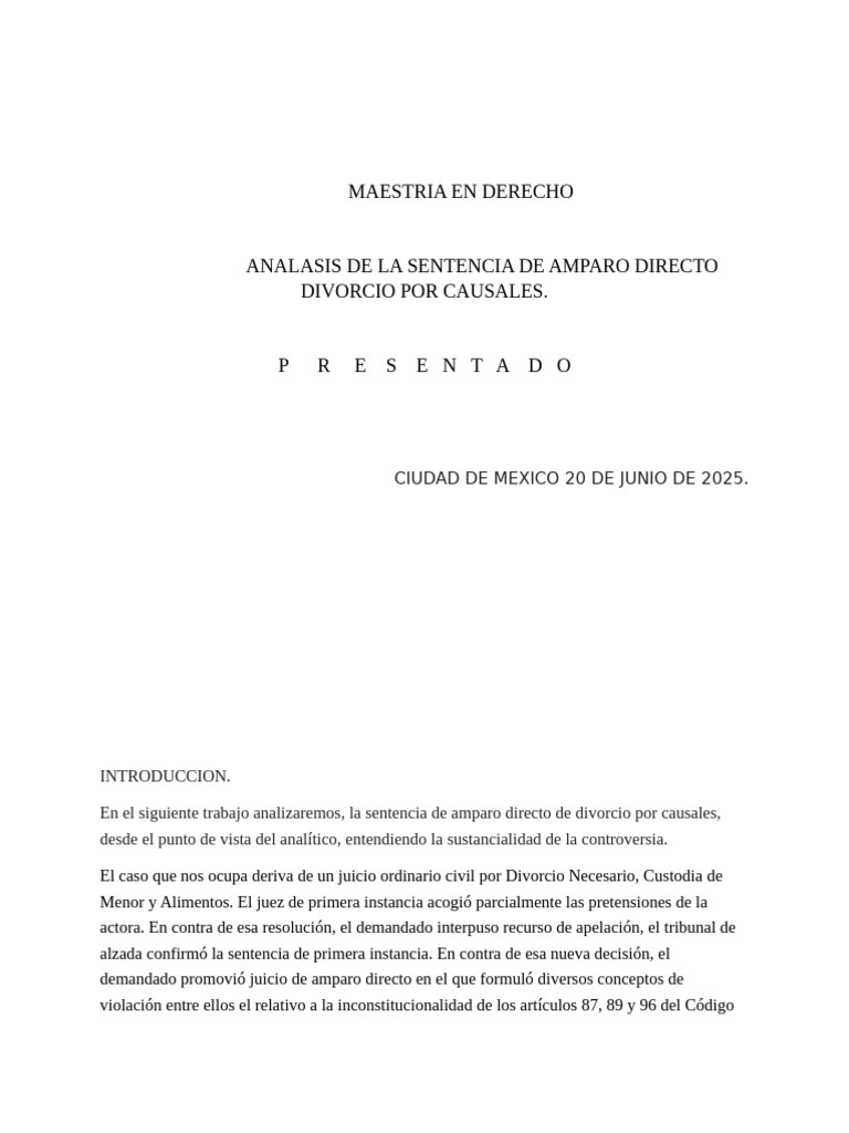 Análisis de Amparo Directo en Divorcio | PDF | Caso de ley | Sentencia ...