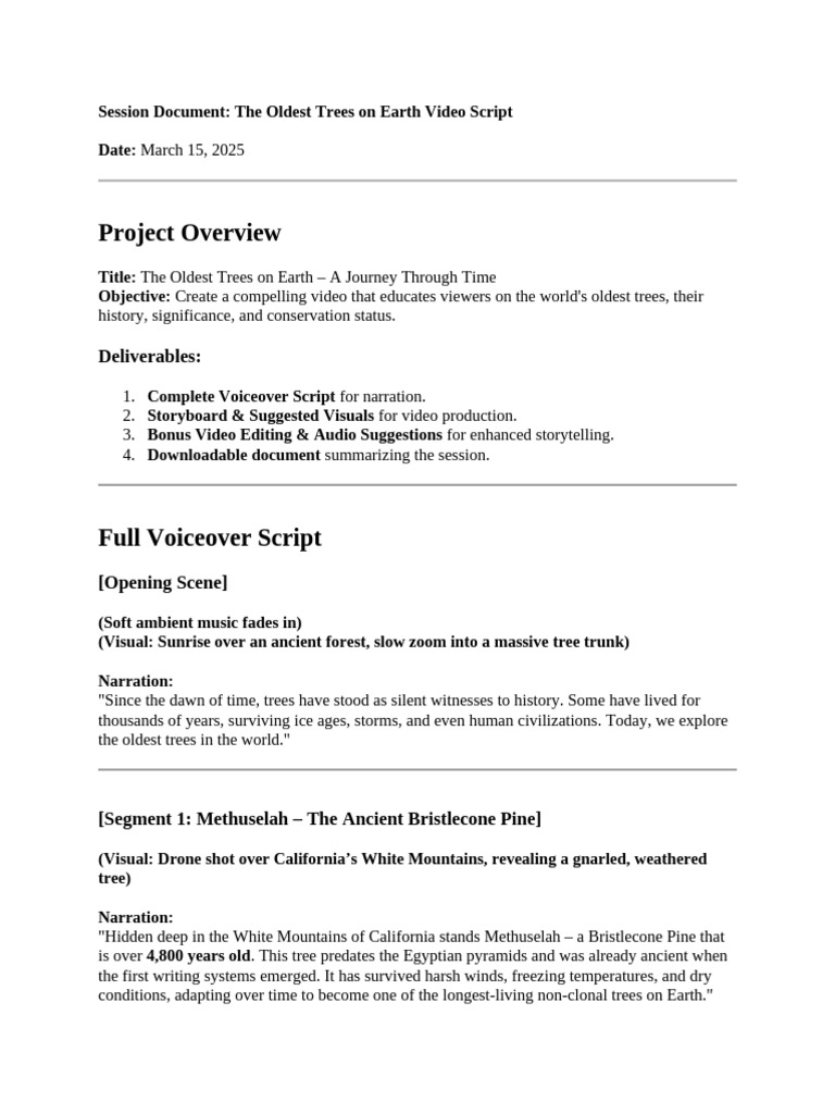 Oldest Trees on Earth Documentary Script | PDF | Trees