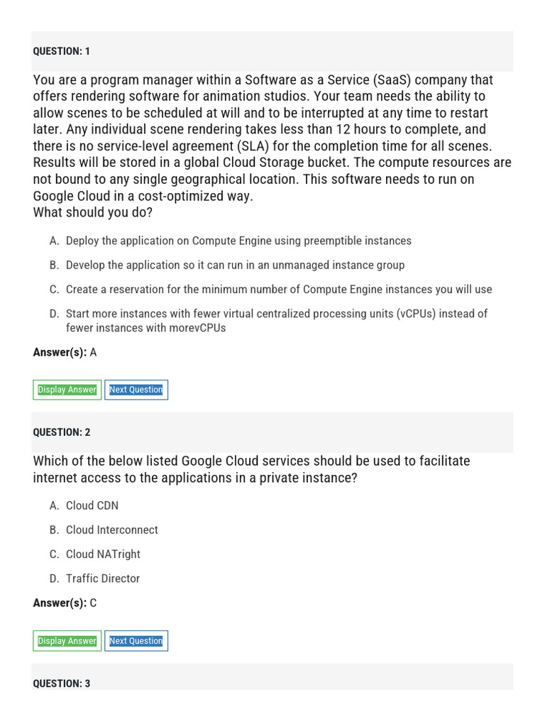 Google Cloud Digital Leader Exam Questions | PDF | Cloud Computing ...