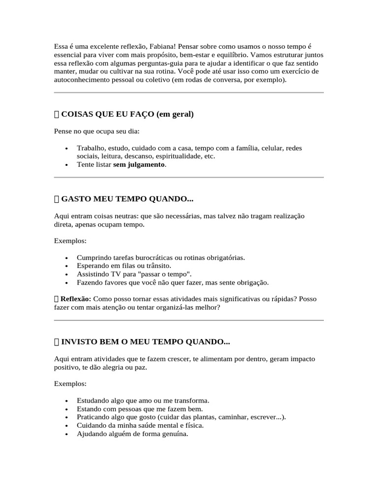 Reflexão sobre o Uso do Tempo Pessoal | PDF | Tempo