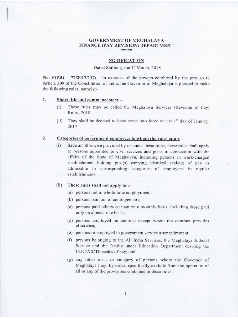 Meghalaya Services Revision of Pay Rules 2018 | PDF
