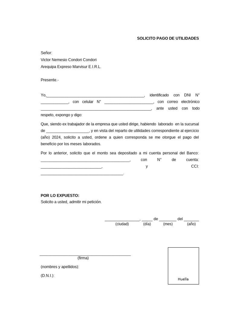 Solicitud de Utilidades 2024 | PDF