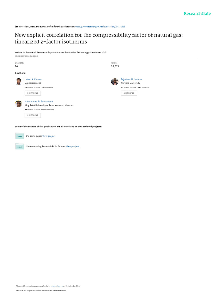 New Explicit Correlation For The Compressibility Factor of Natural Gas ...