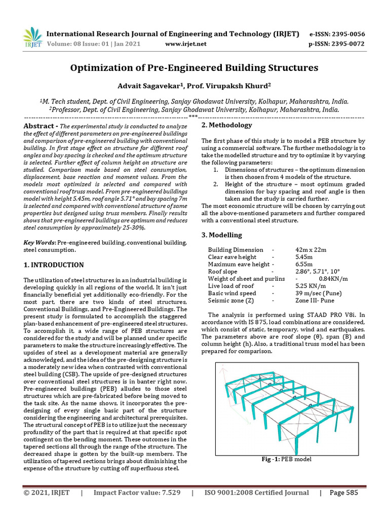 Optimization of Pre-Engineered Building Structures (Research Journal ...