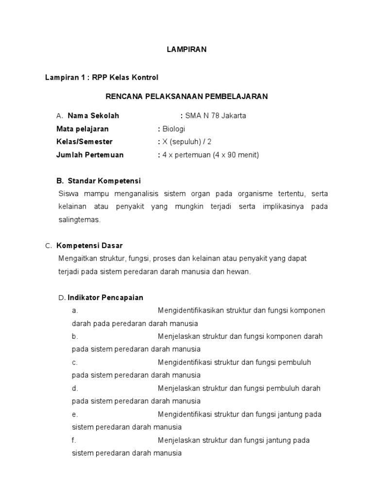 Rpp Sistem Peredaran Darah