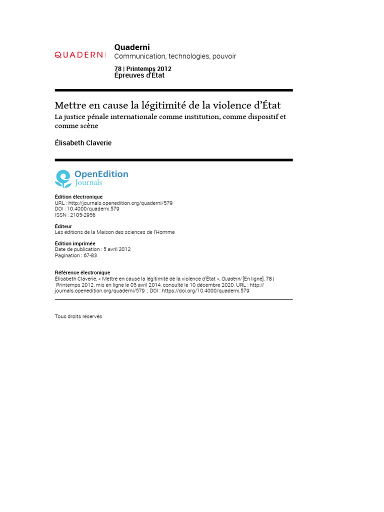Légitimité de la violence d'État analysée | PDF | Crimes | Crime et ...
