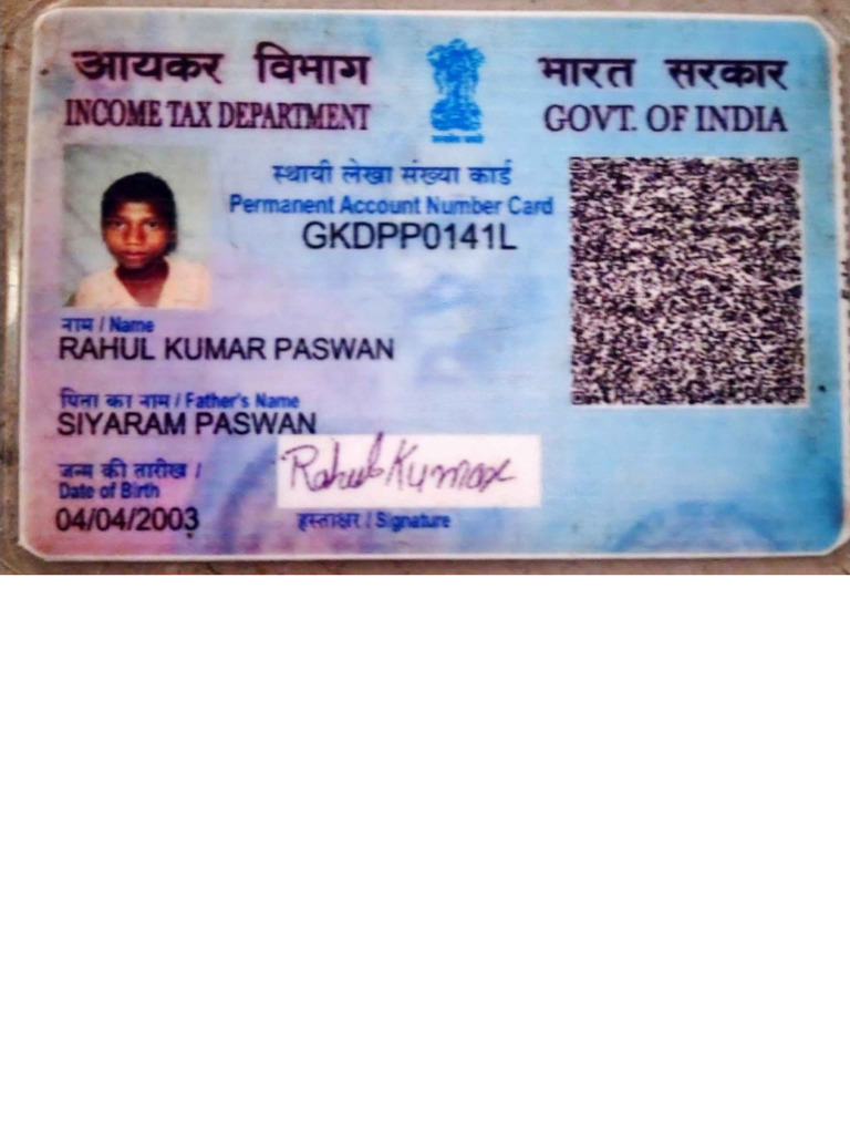 Rahul Kumar Paswan PAN Card Details | PDF
