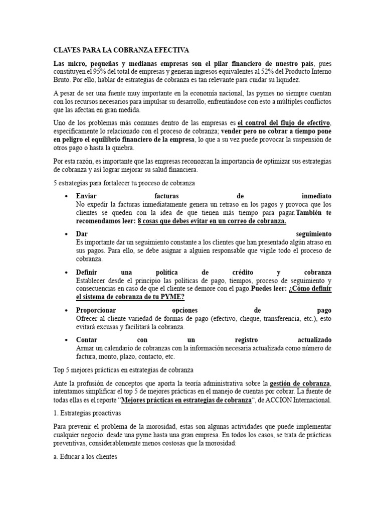Estrategias Efectivas de Cobranza para PYMES | PDF | Economias | Business