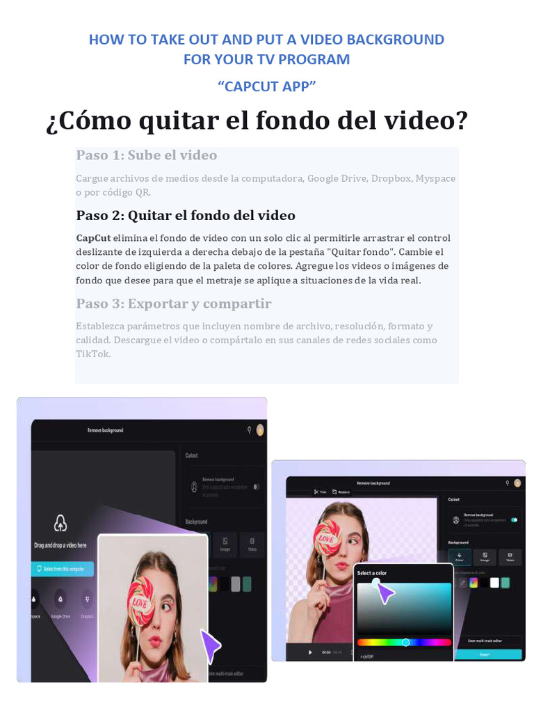 Quitar y poner fondo en videos con CapCut | PDF