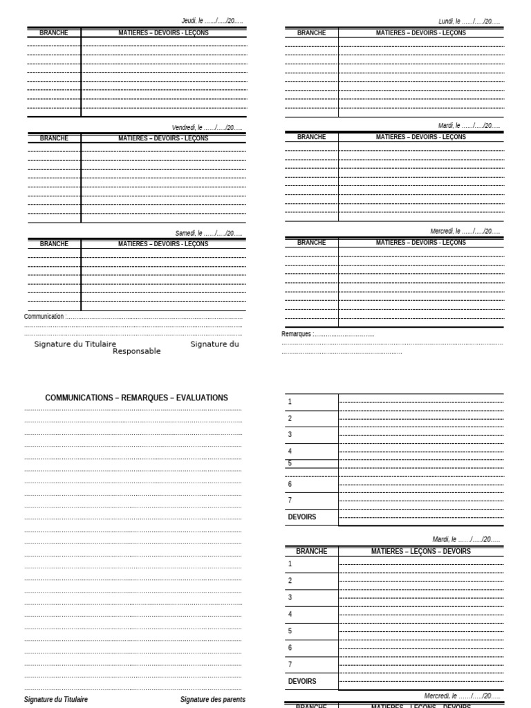 Modèle Journal de Classe Interieur | PDF