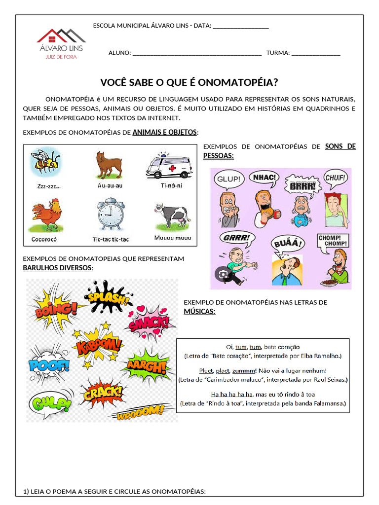 Atividades de Onomatopeia para 3º Ano | PDF