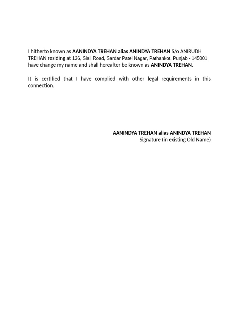 Name Change Declaration Document | PDF