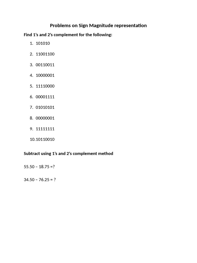 Sign Magnitude Representation | PDF