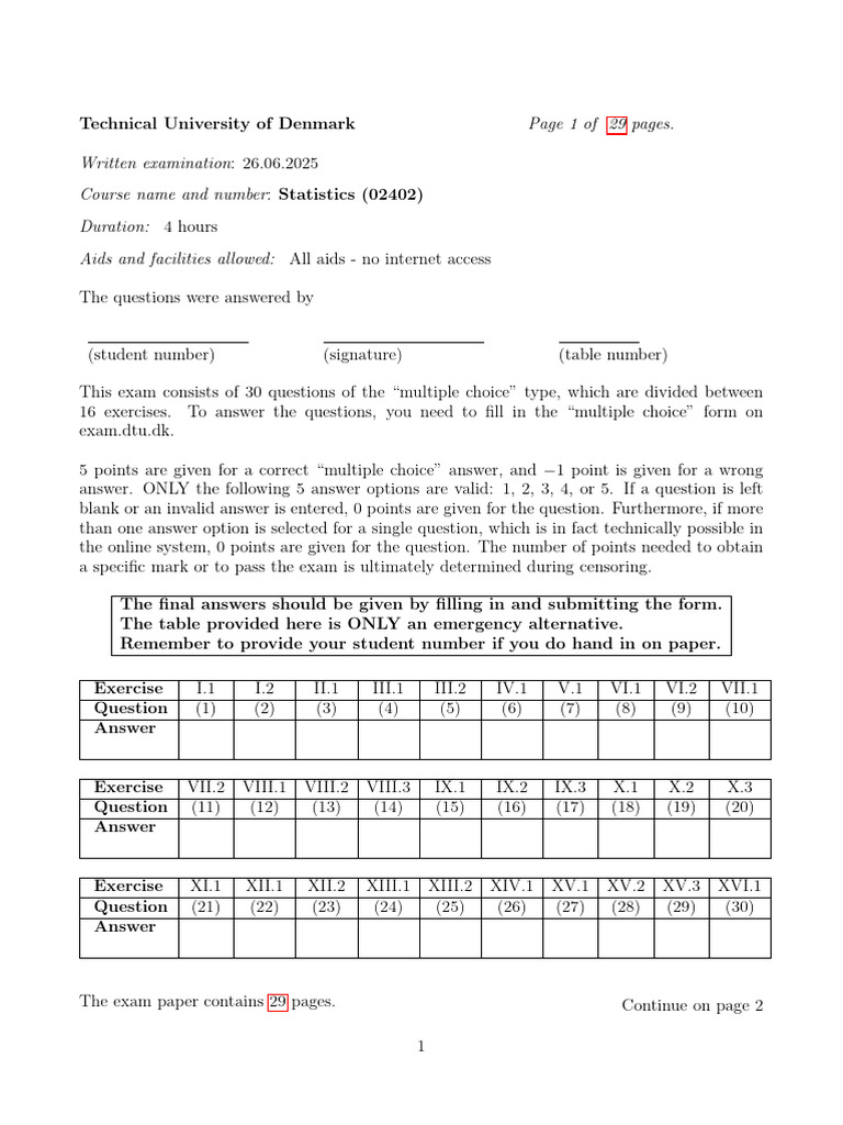 DTU Statistics Exam Overview 2025 | PDF | Poisson Distribution ...