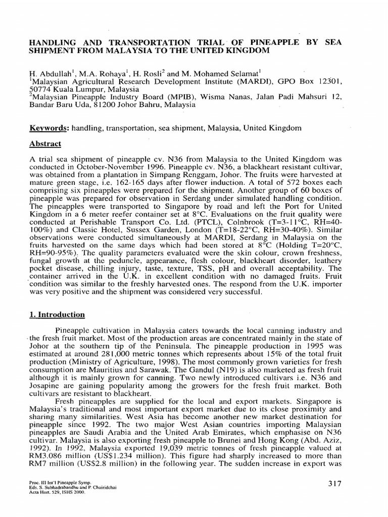 Habdul Et Al 2000 Handling and Transportation Trial of Pineapple | PDF