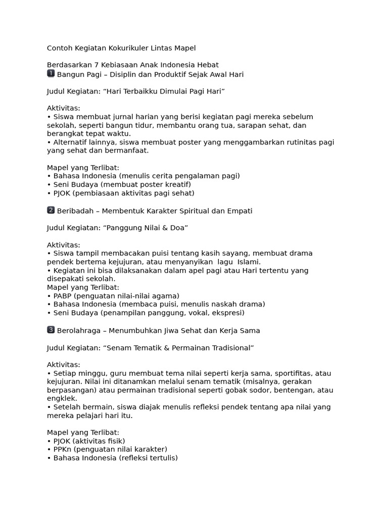 Contoh Kokurikuler Lintas Mapel | PDF