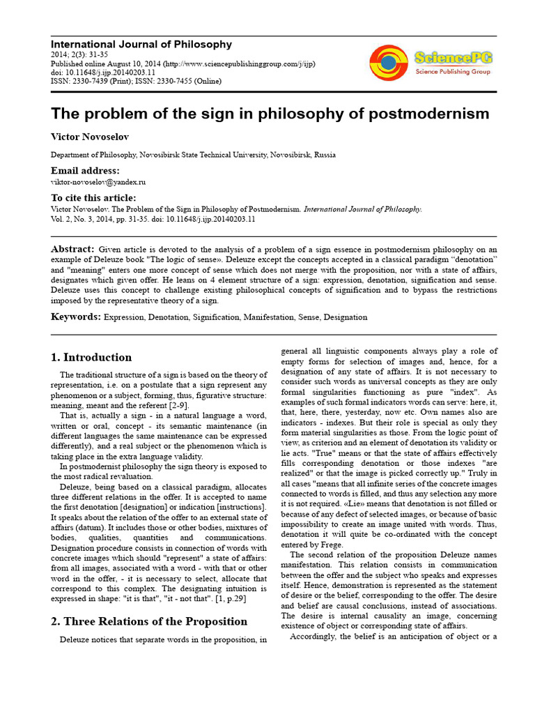 Sign Theory in Postmodern Philosophy | PDF | Concept | Proposition