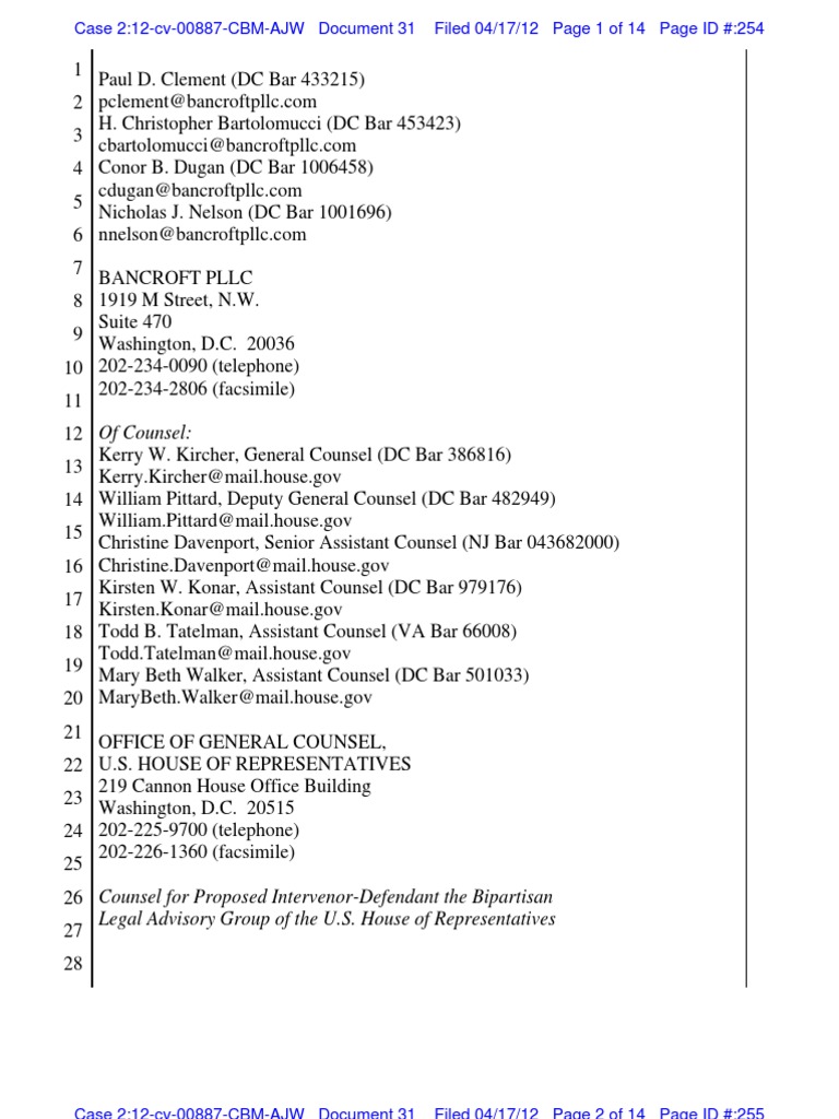 House's Motion to Intervene in DOMA Case | PDF | Defense Of Marriage ...