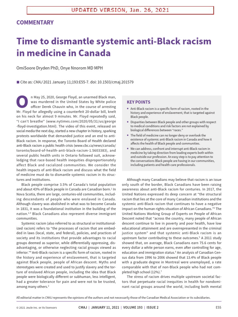 Dismantle Systemic Racism in Medicine in Canada | PDF | Racism ...