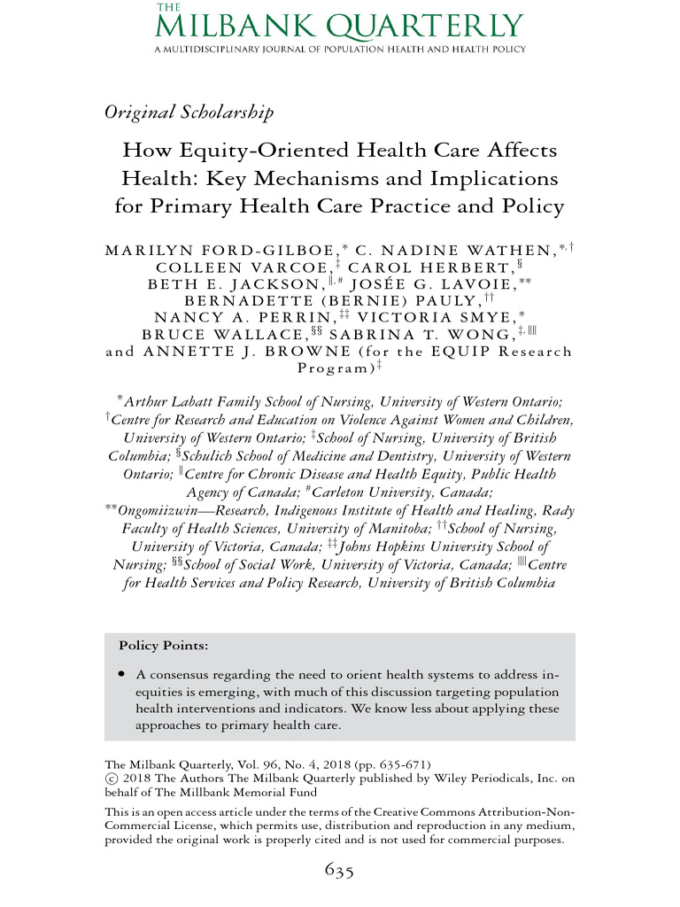 Impact of Equity-Oriented Health Care | PDF | Health Equity | Health Care