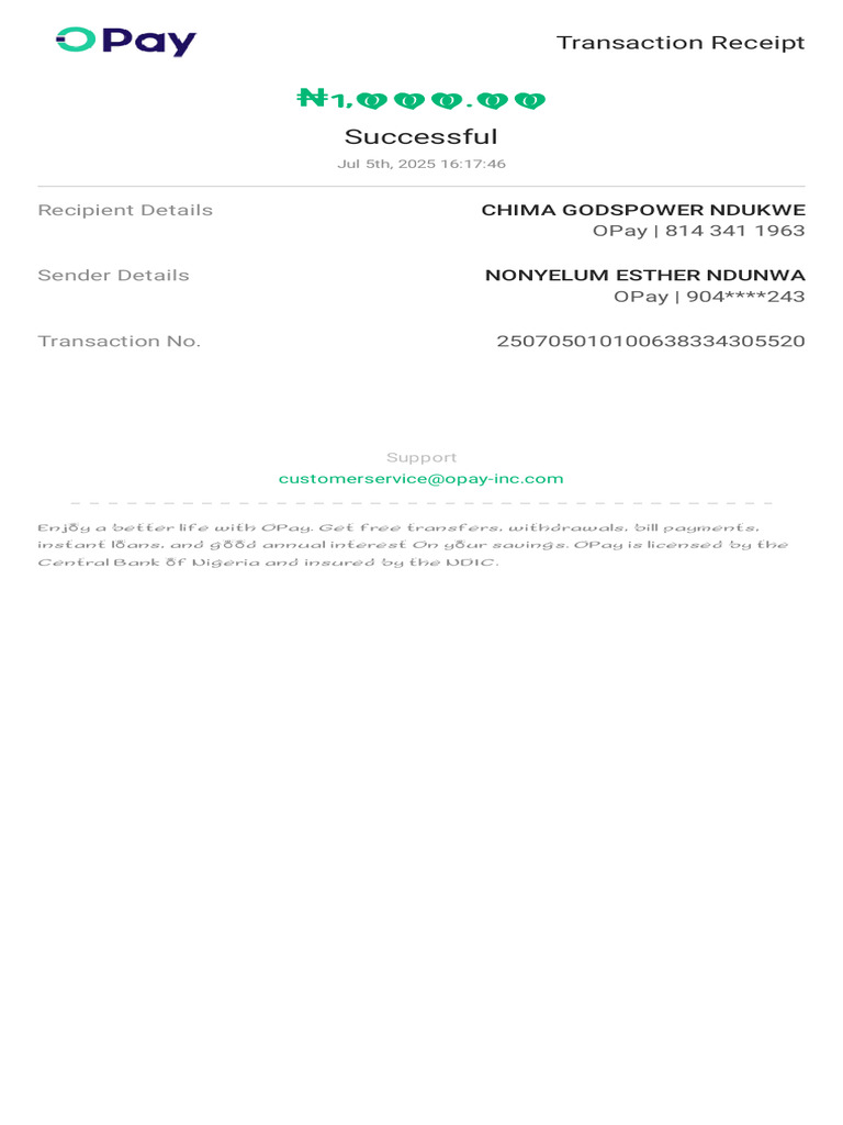 OPay Transaction Receipt - Jul 2025 | PDF