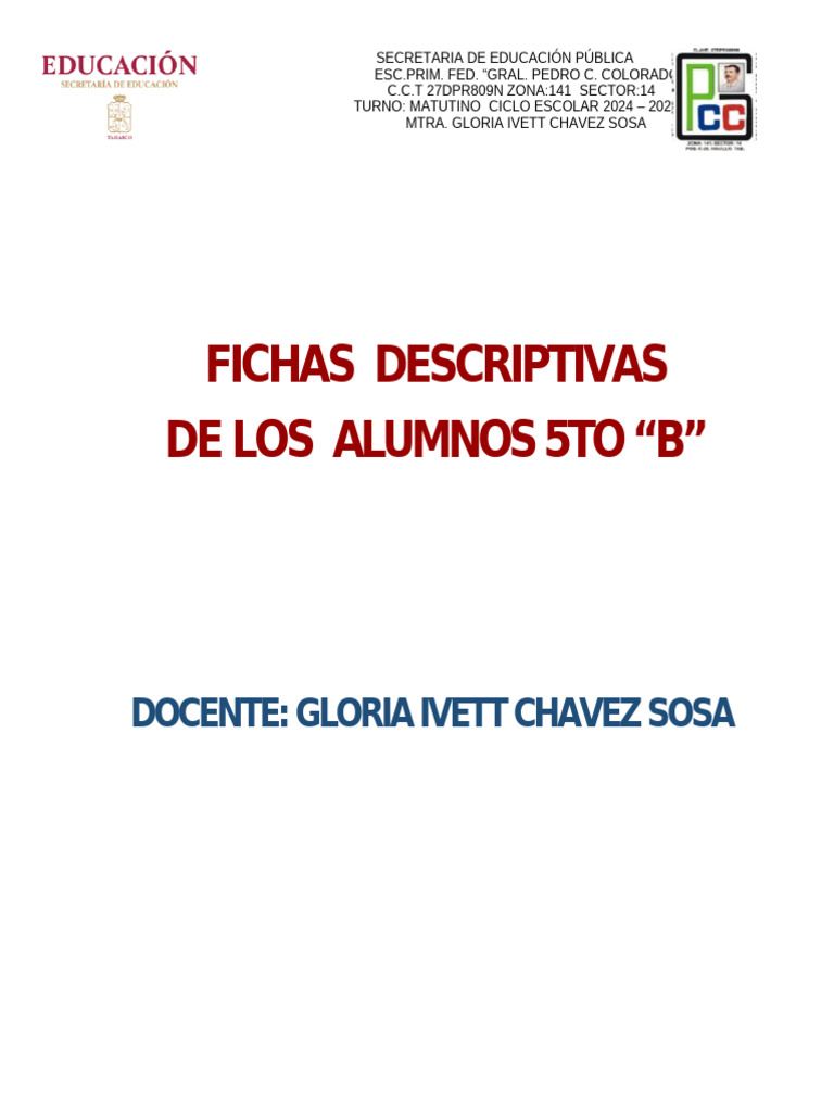 Fichas Descriptivas Alumnos 5to B 2024-2025 | PDF | Escuelas | Aprendizaje