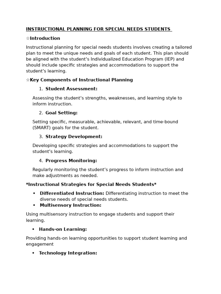 Special Education Instructional Planning | PDF | Individualized ...