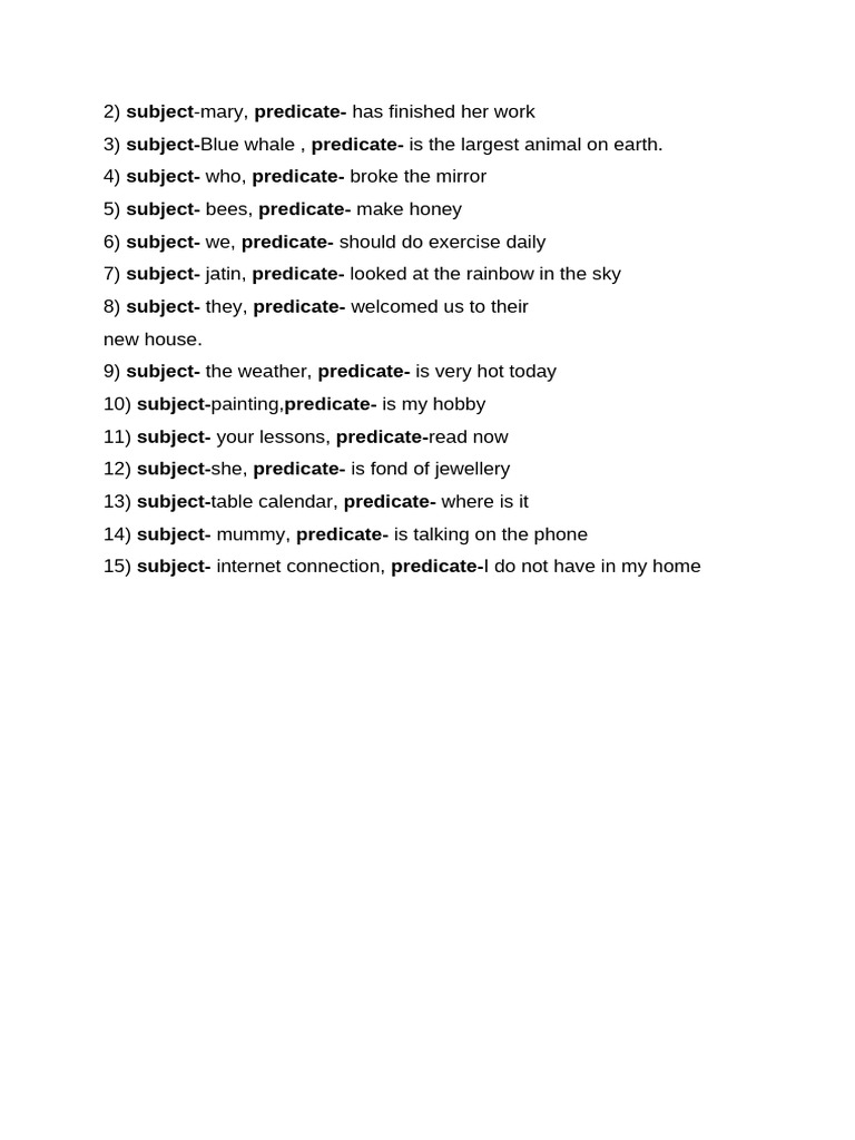 Subject-Predicate Examples | PDF