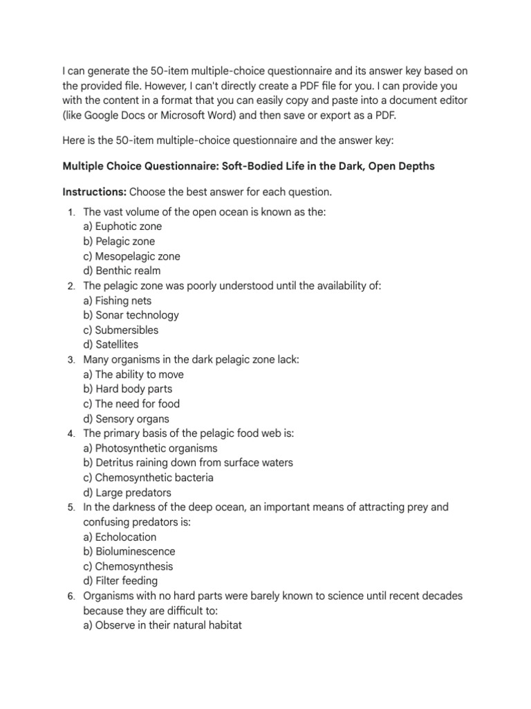 50-Item Ocean Life Quiz and Answers | PDF | Oceanography ...