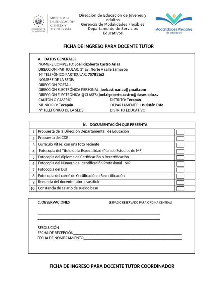 Ficha Ingreso Docente Tutor Distancia 2024 | PDF | Maestros | Plan de ...