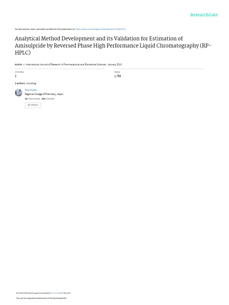 RP-HPLC Method for Amisulpride Analysis | PDF | High Performance Liquid ...