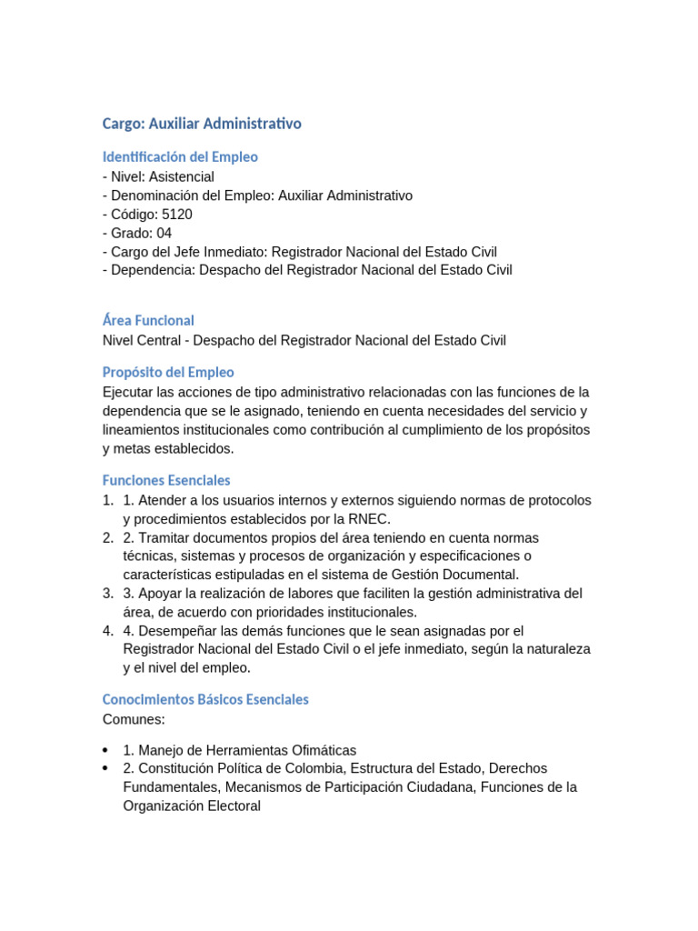 Cargo_Auxiliar_Administrativo_RNEC | PDF