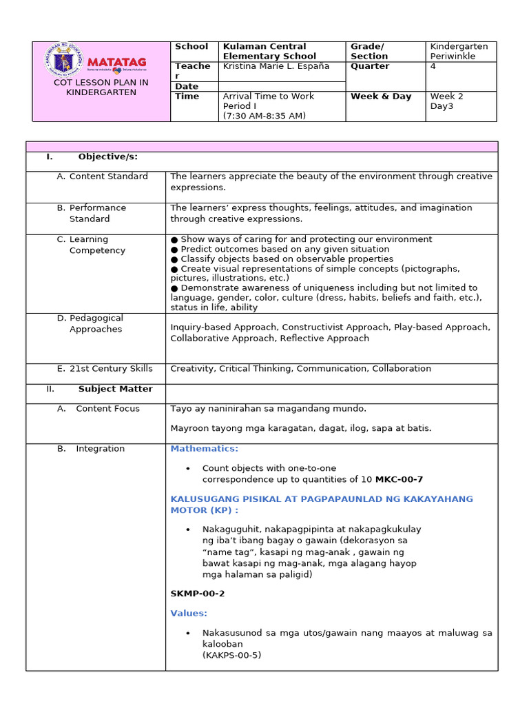 q4 Cot Lesson Plan - Week 2 | PDF