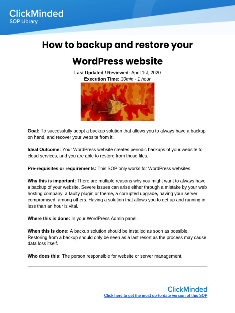 SOP 053 - How To Backup and Restore Your WordPress Website | PDF | Word ...